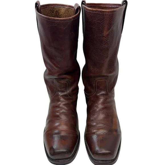 Frye Nash Roper Boots Square Toe Mens 11.5 N Vintage Brown Pebbled Leather